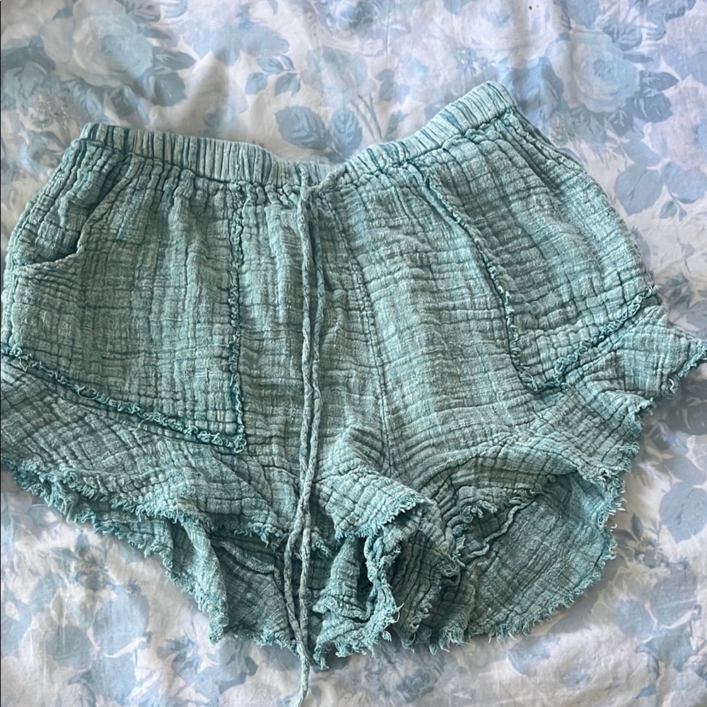 Free People Textured Green Shorts
